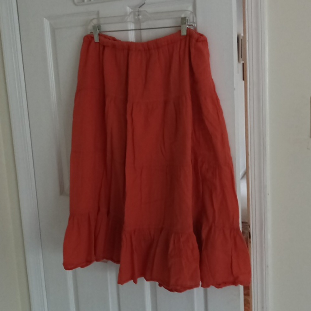 Sara Studio Vibrant Peach Flowing Cotton Gypsy Skirt